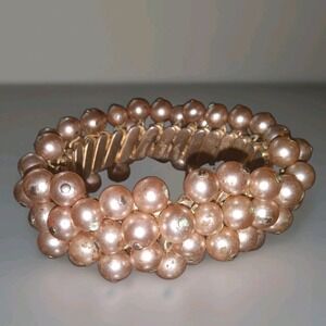 Vintage Faux Pearls Cha Cha Expansion Bracelet‎ Grandmacore Granny Champagne